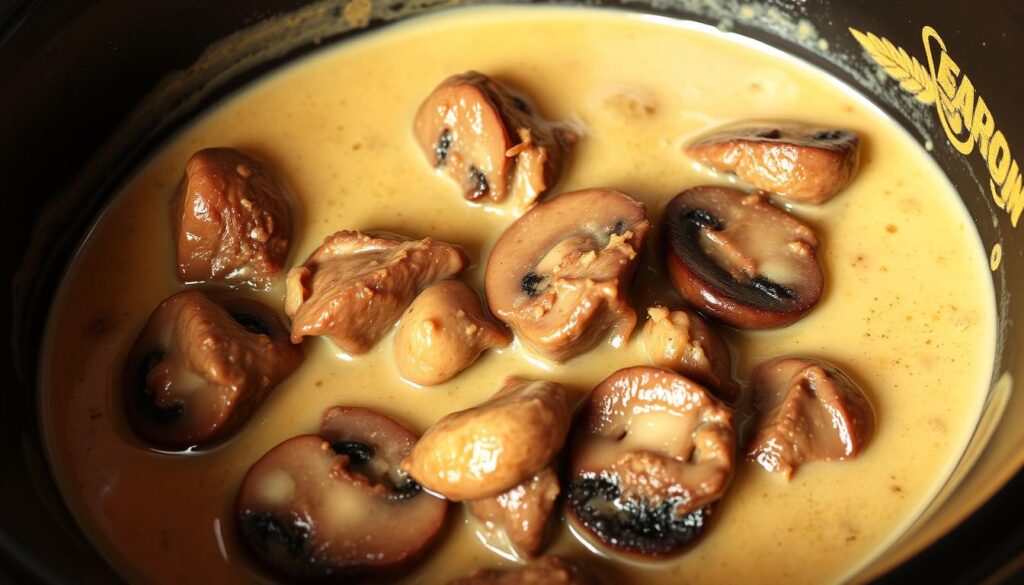 Creamy Crockpot Beef Tips and Mushrooms