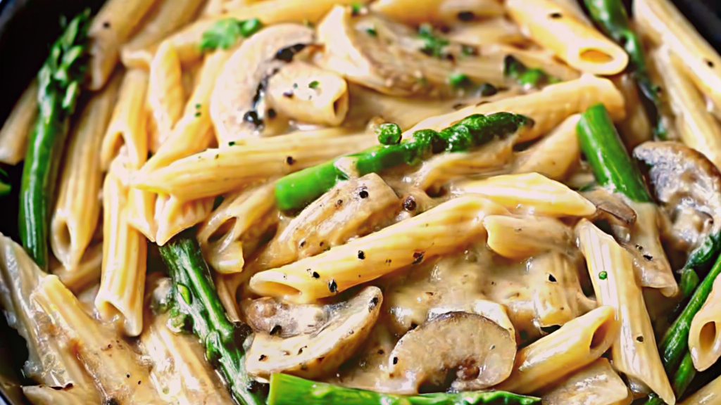 Creamy Mushroom and Asparagus Chicken Penne