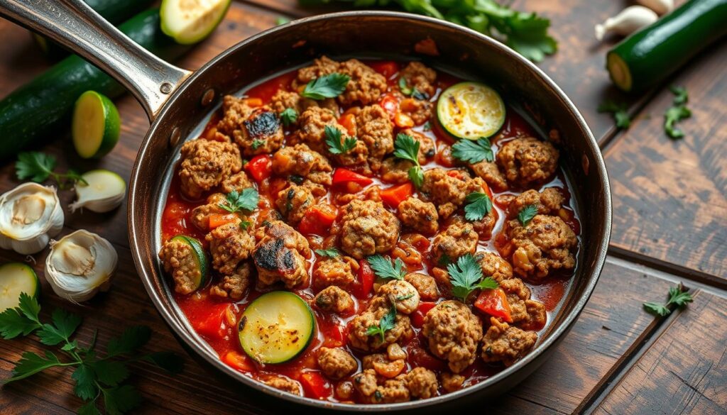 Mediterranean-inspired ground turkey and zucchini skillet